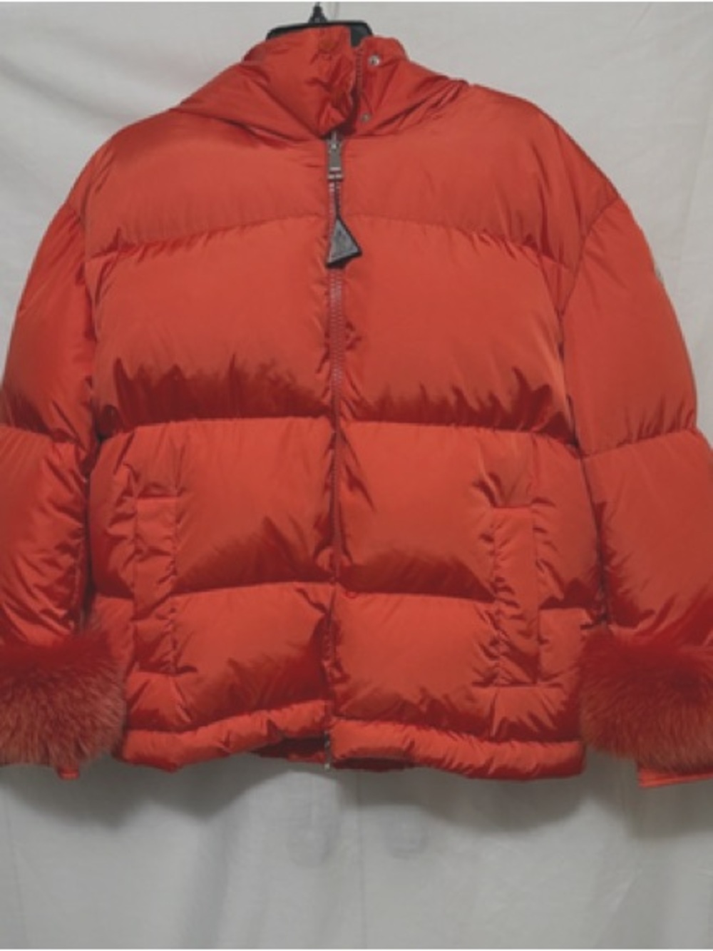 Moncler Effraie Orange Fox Fur Cuffs Hoodie Down Coat Jacket Size 3